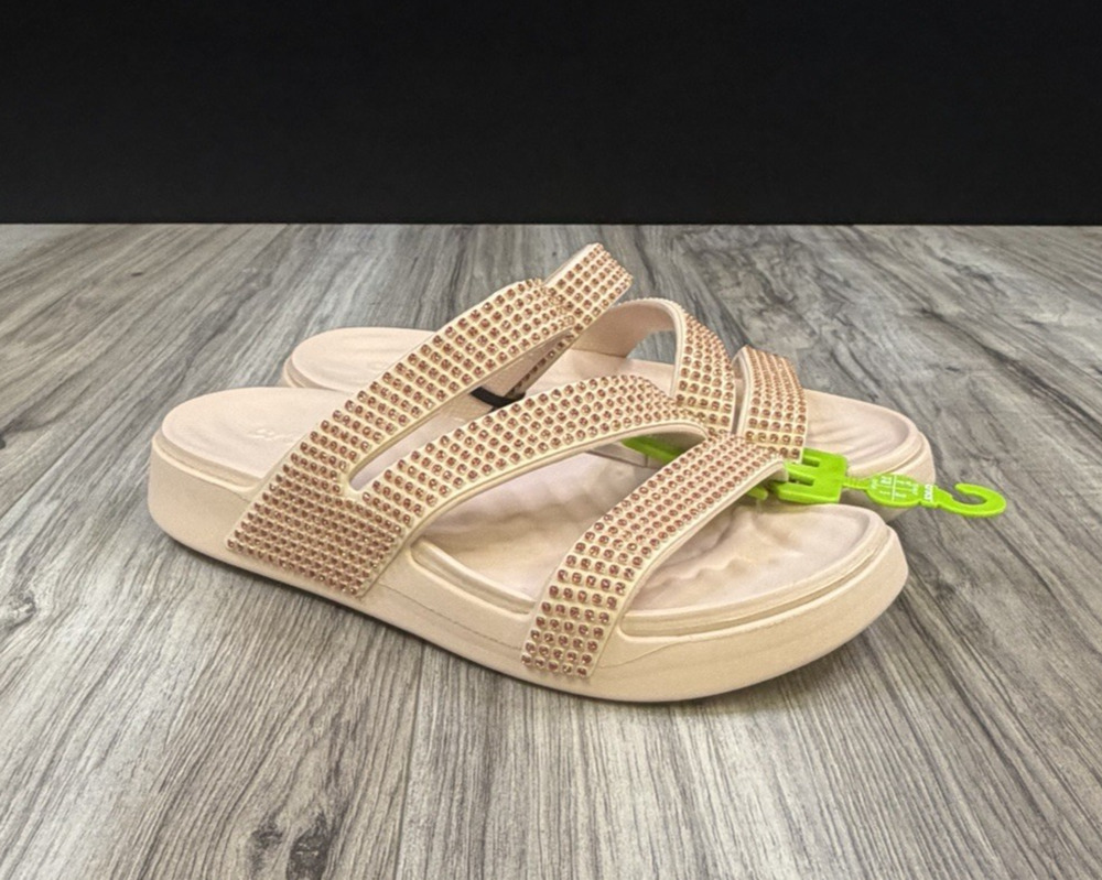 Crocs Getaway Gems Strappy Pink Rose Gold Rhinestone Slide Sandals Womens 7 NEW